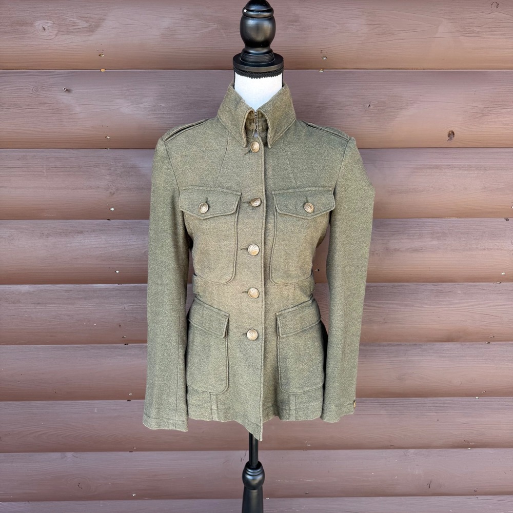 Rag & Bone Military Field Jacket 2 Olive Green Cotton Peplum Crest Button USA